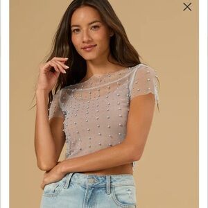 New with tags Ana Pearl studded mesh top